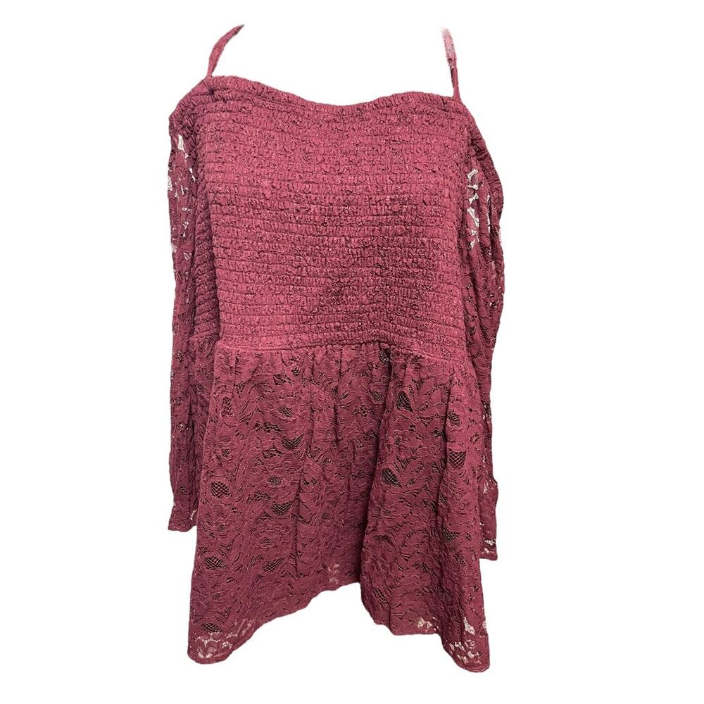 4X Torrid Womens Cold Shoulder Shirt Lace Smocked Bodice Blouse